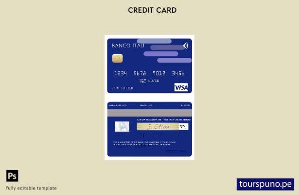listo para imprimir plantilla de tarjeta visa Argentina Banco Itaú Argentina